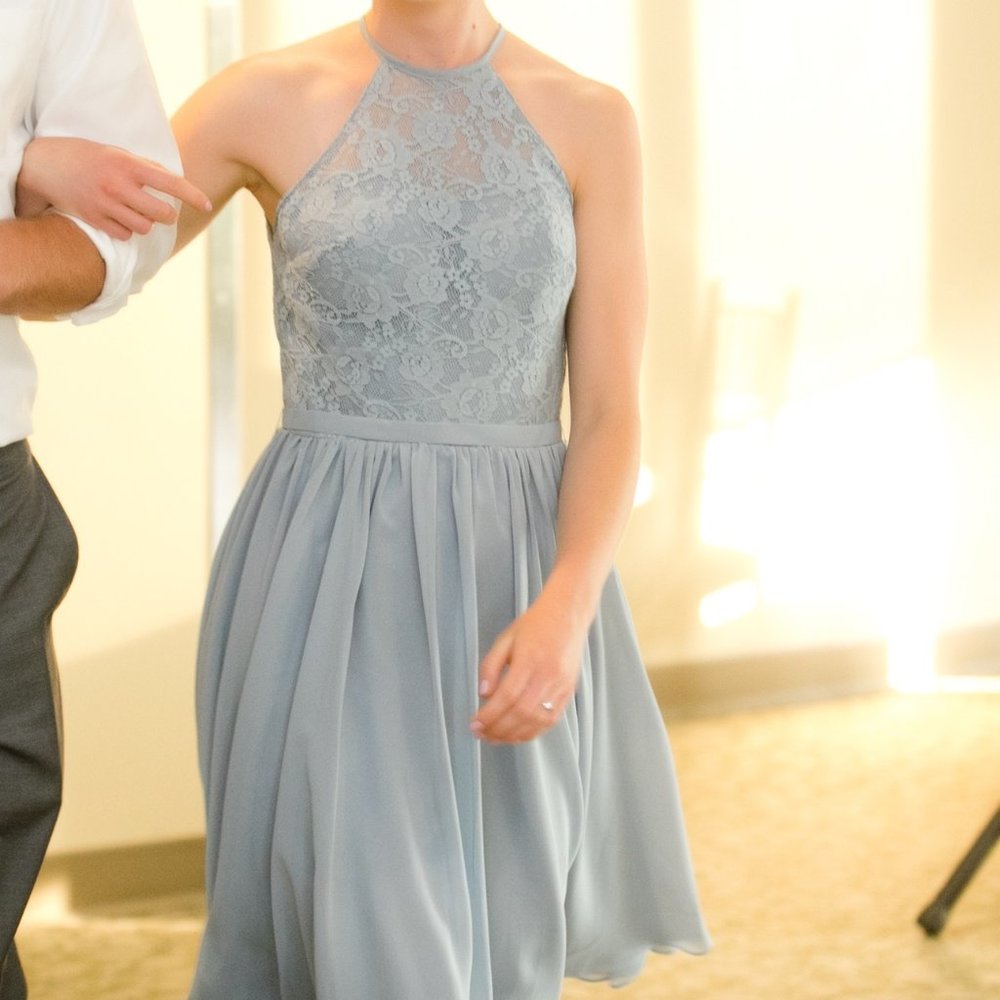 Light Blue Knee-Length Bridesmaids Dress